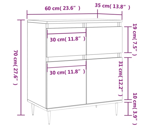 Aparador de madera contrachapada blanco 60x35x70 cm