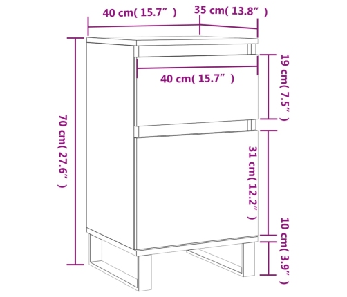 Aparador madera de ingeniería blanco brillante 40x35x70 cm