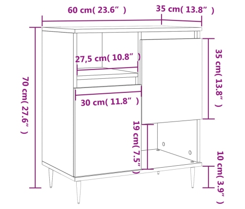 Aparador de madera contrachapada negro 60x35x70 cm