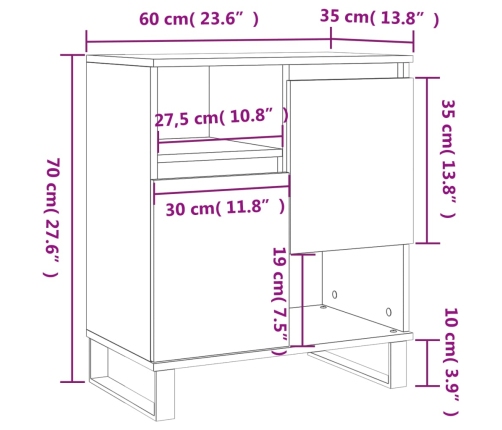 Aparador de madera contrachapada blanco 60x35x70 cm