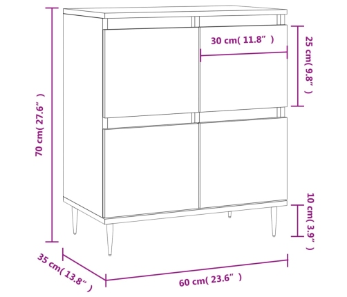 Aparador de madera contrachapada blanco 60x35x70 cm