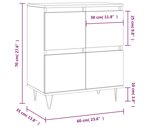 Aparador de madera contrachapada blanco brillante 60x35x70 cm