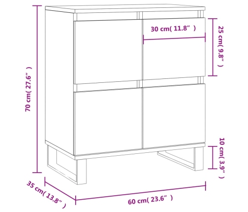 Aparador de madera contrachapada blanco 60x35x70 cm