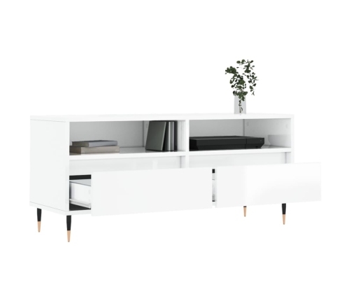 Mueble de TV madera contrachapada blanco brillo 100x34,5x44,5cm