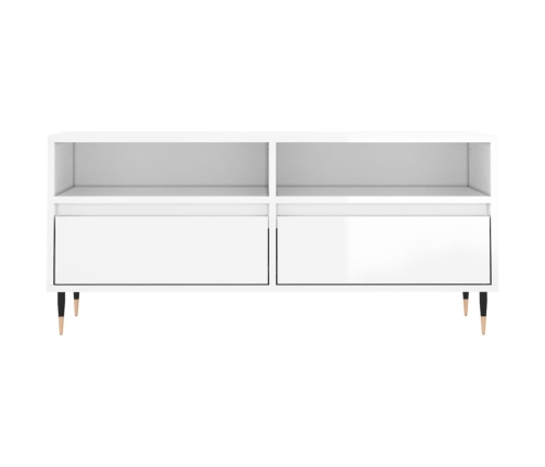 Mueble de TV madera contrachapada blanco brillo 100x34,5x44,5cm