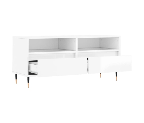 Mueble de TV madera contrachapada blanco brillo 100x34,5x44,5cm