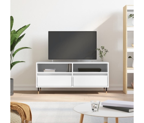 Mueble de TV madera contrachapada blanco brillo 100x34,5x44,5cm