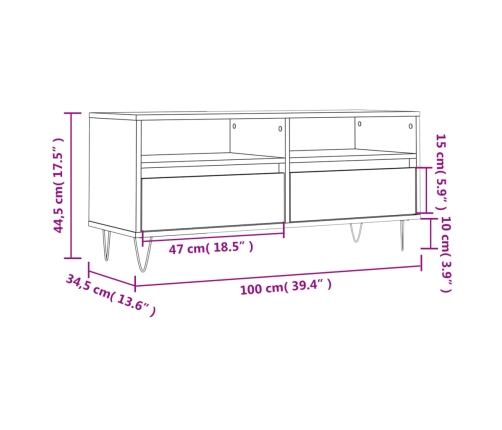 vidaXL Mueble de TV madera contrachapada negro 100x34,5x44,5 cm