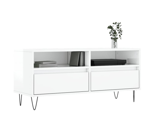 Mueble de TV madera contrachapada blanco brillo 100x34,5x44,5cm