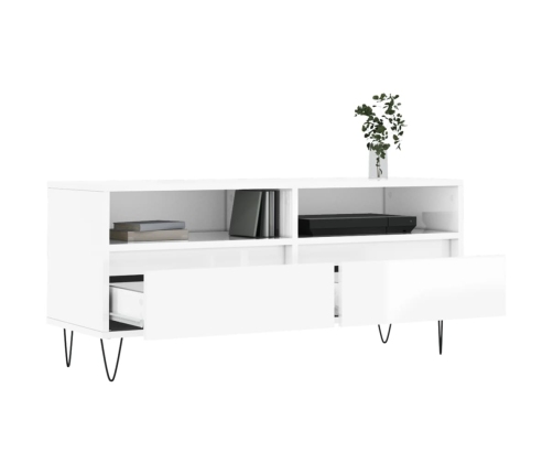 Mueble de TV madera contrachapada blanco brillo 100x34,5x44,5cm