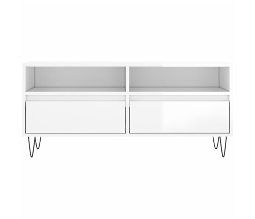 Mueble de TV madera contrachapada blanco brillo 100x34,5x44,5cm