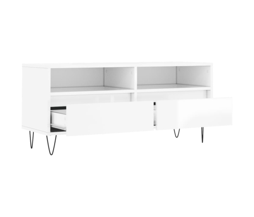 Mueble de TV madera contrachapada blanco brillo 100x34,5x44,5cm