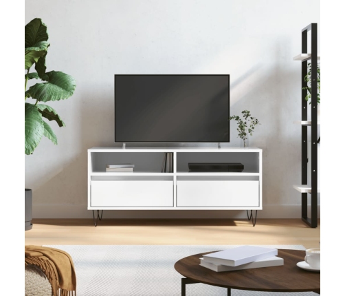 Mueble de TV madera contrachapada blanco brillo 100x34,5x44,5cm