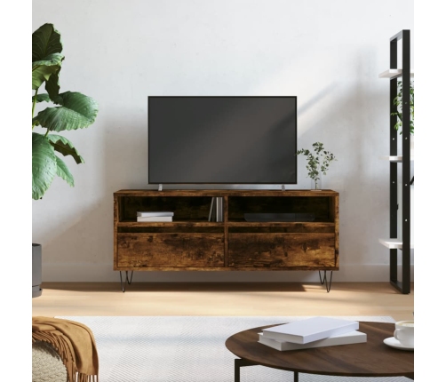 Mueble de TV madera contrachapada roble ahumado 100x34,5x44,5cm