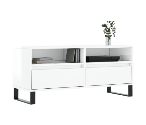 Mueble de TV madera contrachapada blanco brillo 100x34,5x44,5cm