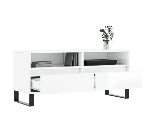 Mueble de TV madera contrachapada blanco brillo 100x34,5x44,5cm