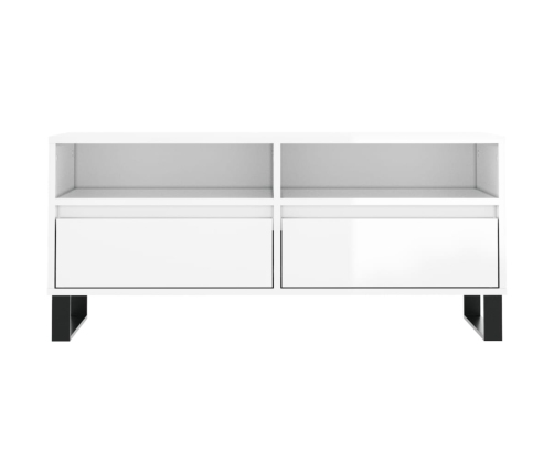 Mueble de TV madera contrachapada blanco brillo 100x34,5x44,5cm