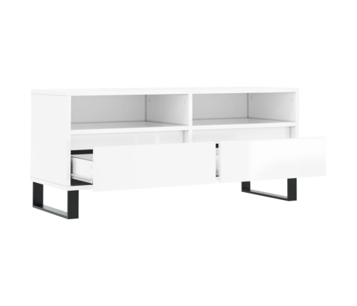 Mueble de TV madera contrachapada blanco brillo 100x34,5x44,5cm