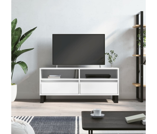 Mueble de TV madera contrachapada blanco brillo 100x34,5x44,5cm