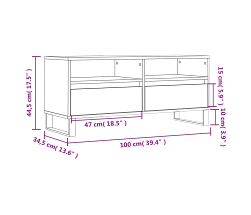 Mueble de TV madera contrachapada roble ahumado 100x34,5x44,5cm