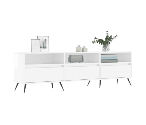 Mueble de TV madera contrachapada blanco brillo 150x30x44,5 cm