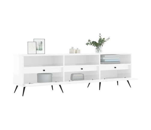 Mueble de TV madera contrachapada blanco brillo 150x30x44,5 cm