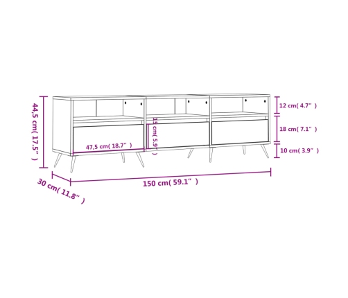 Mueble de TV madera contrachapada blanco brillo 150x30x44,5 cm