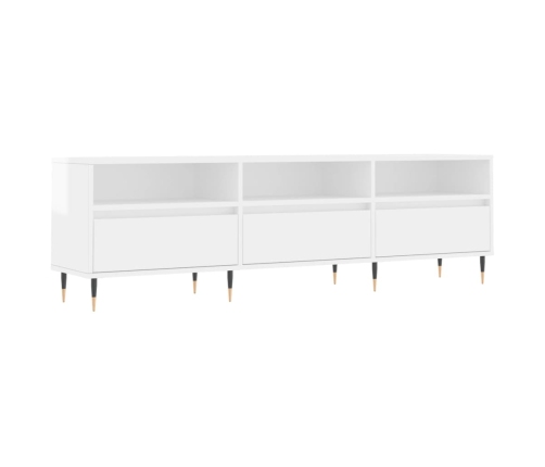 Mueble de TV madera contrachapada blanco brillo 150x30x44,5 cm