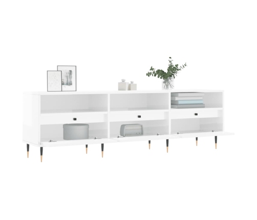 Mueble de TV madera contrachapada blanco brillo 150x30x44,5 cm