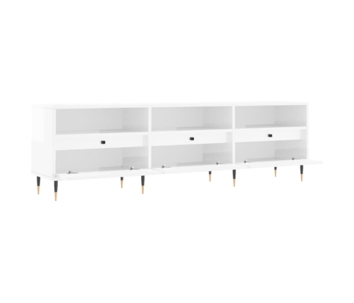 Mueble de TV madera contrachapada blanco brillo 150x30x44,5 cm