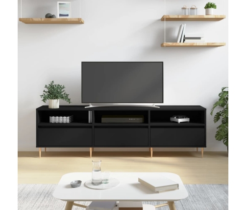 Mueble de TV madera contrachapada negro 150x30x44,5 cm