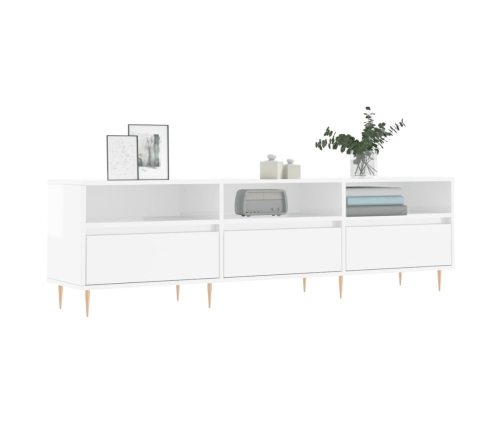 Mueble de TV madera contrachapada blanco brillo 150x30x44,5 cm