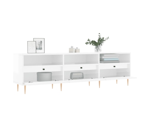 Mueble de TV madera contrachapada blanco brillo 150x30x44,5 cm