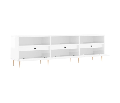 Mueble de TV madera contrachapada blanco brillo 150x30x44,5 cm