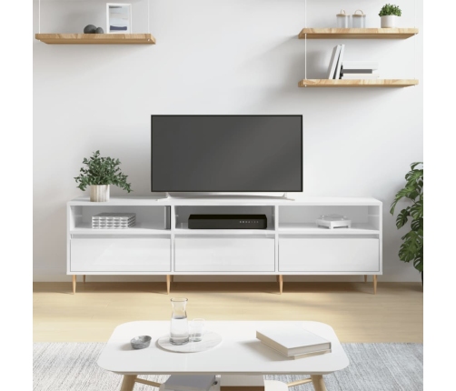 Mueble de TV madera contrachapada blanco brillo 150x30x44,5 cm