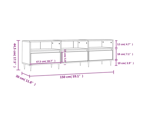 Mueble de TV madera contrachapada roble marrón 150x30x44,5 cm