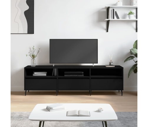 Mueble de TV madera contrachapada negro 150x30x44,5 cm