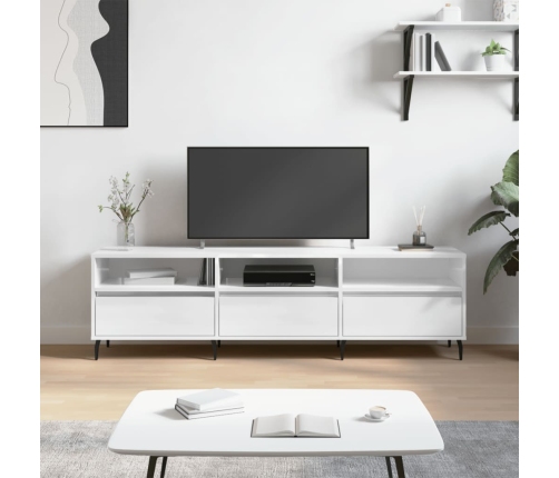 Mueble de TV madera contrachapada blanco brillo 150x30x44,5 cm