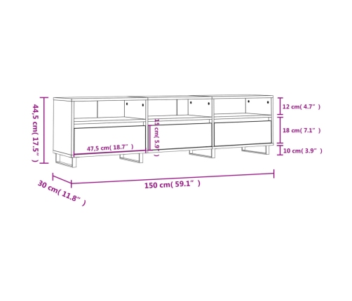 Mueble de TV madera contrachapada negro 150x30x44,5 cm