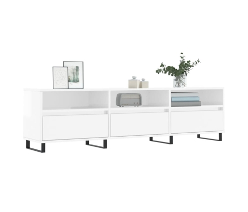 Mueble de TV madera contrachapada blanco brillo 150x30x44,5 cm