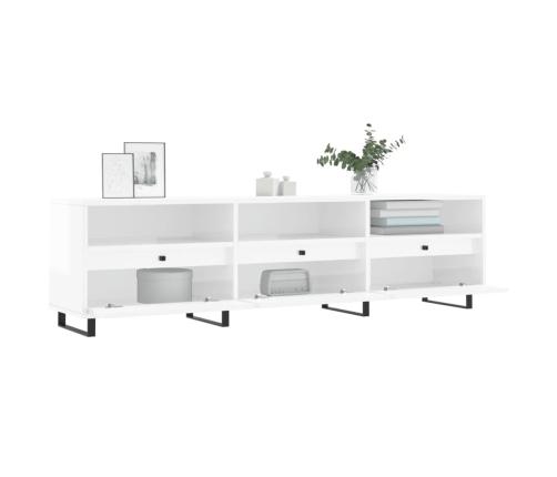 Mueble de TV madera contrachapada blanco brillo 150x30x44,5 cm