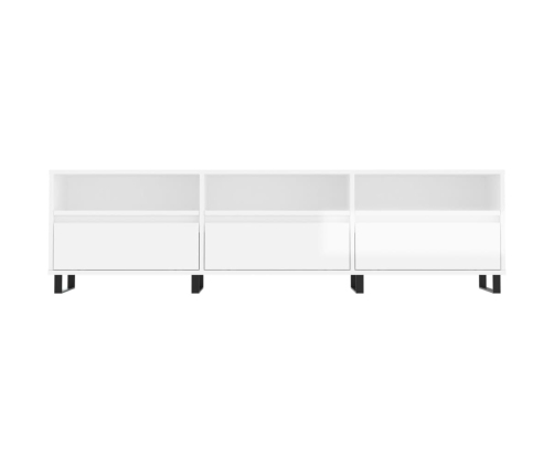 Mueble de TV madera contrachapada blanco brillo 150x30x44,5 cm