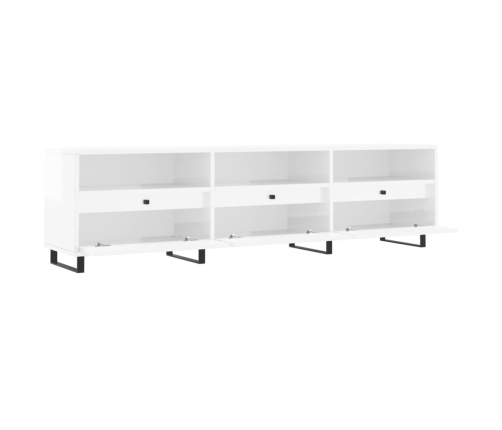 Mueble de TV madera contrachapada blanco brillo 150x30x44,5 cm