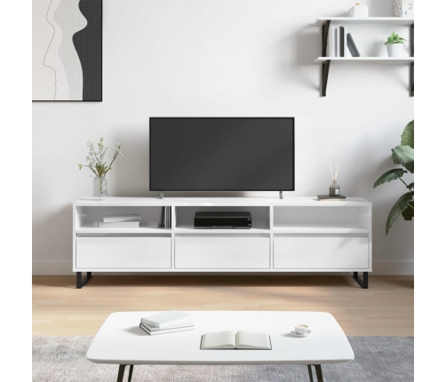 Mueble de TV madera contrachapada blanco brillo 150x30x44,5 cm