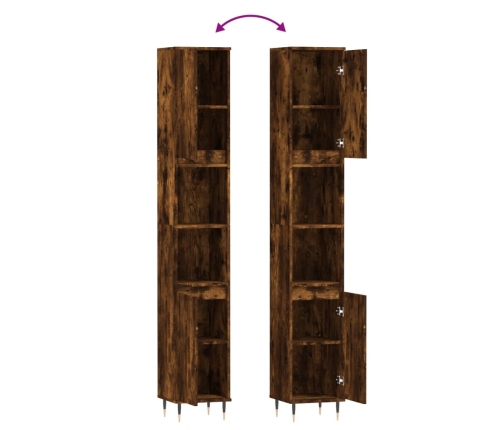 Armario de baño madera contrachapada roble ahumado 30x30x190 cm