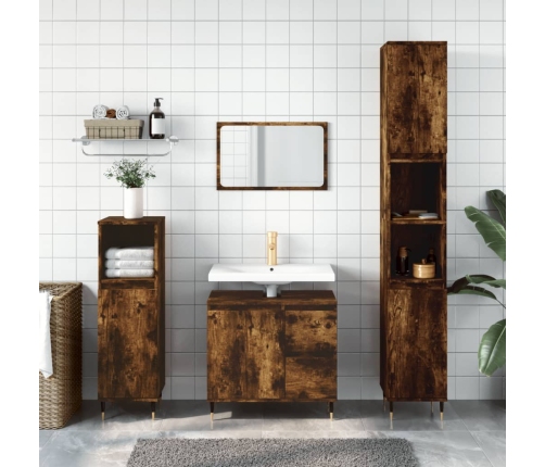 Armario de baño madera contrachapada roble ahumado 30x30x190 cm