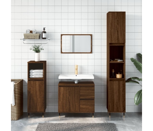 Armario de baño madera contrachapada roble marrón 30x30x190 cm