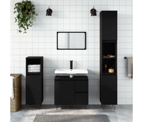 Armario de baño madera contrachapada negro 30x30x190 cm