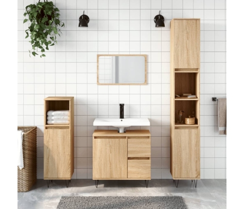 Armario de baño madera contrachapada roble Sonoma 30x30x190 cm