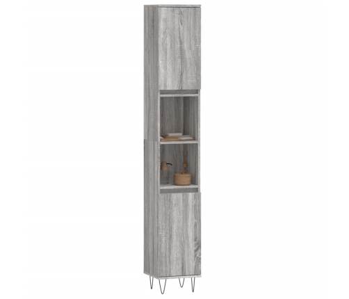 Armario de baño madera contrachapada gris Sonoma 30x30x190 cm